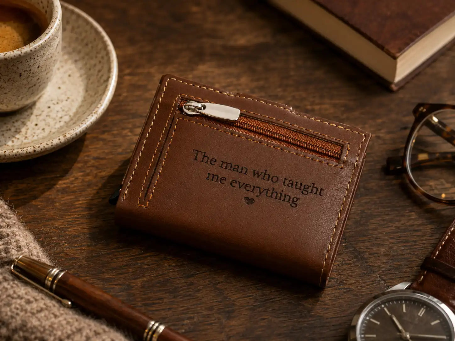 Personalised 6-Card Dark Tan Pop-Up Wallet – RFID Secure, Compact & Stylish