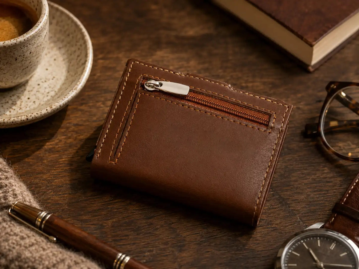 Personalised 6-Card Dark Tan Pop-Up Wallet – RFID Secure, Compact & Stylish