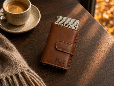 Personalised 6-Card Dark Tan Pop-Up Wallet – RFID Secure, Compact & Stylish