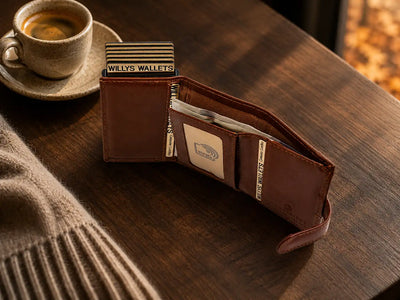 Personalised 6-Card Dark Tan Pop-Up Wallet – RFID Secure, Compact & Stylish