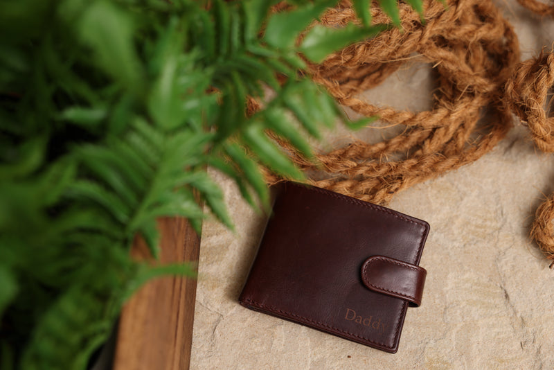 Personalised Engraved Dark Brown Bifold Leather Wallet With Coin Pocket