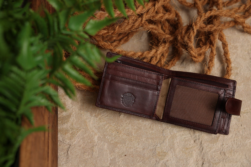 Personalised Engraved Dark Brown Bifold Leather Wallet With Coin Pocket