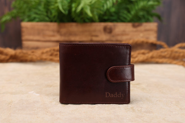 Personalised Engraved Dark Brown Bifold Leather Wallet With Coin Pocket