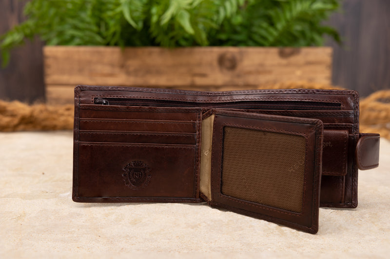 Personalised Engraved Dark Brown Bifold Leather Wallet With Coin Pocket