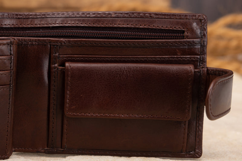 Personalised Engraved Dark Brown Bifold Leather Wallet With Coin Pocket