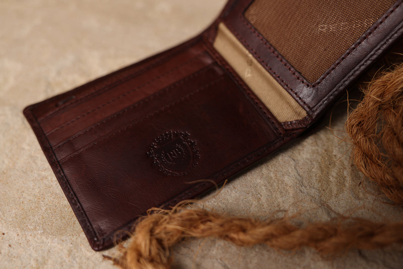 Personalised Engraved Dark Brown Bifold Leather Wallet With Coin Pocket