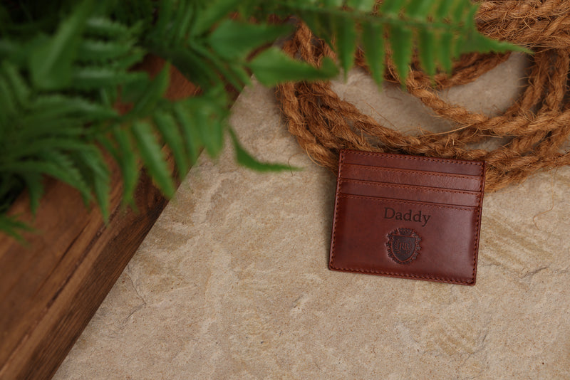 Personalised Engraved Cognac Leather Card Holder Wallet