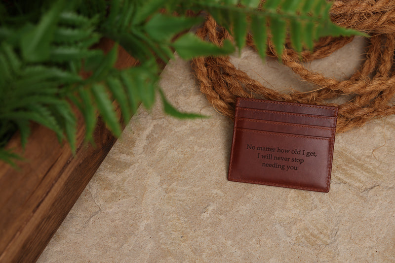 Personalised Engraved Cognac Leather Card Holder Wallet