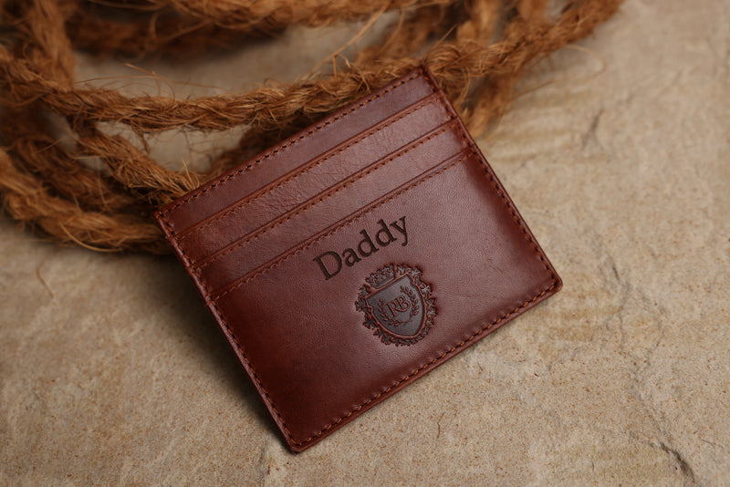 Personalised Engraved Cognac Leather Card Holder Wallet