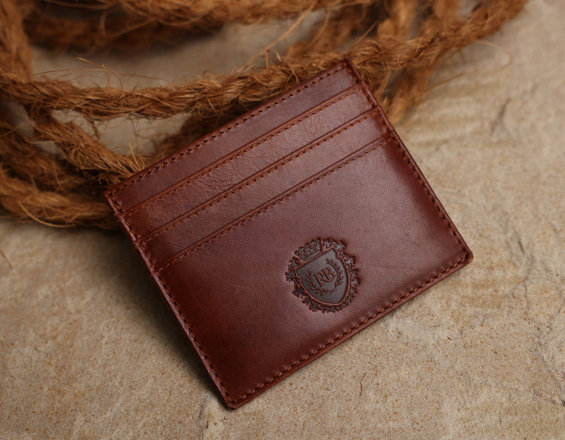 Personalised Engraved Cognac Leather Card Holder Wallet