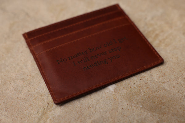 Personalised Engraved Cognac Leather Card Holder Wallet