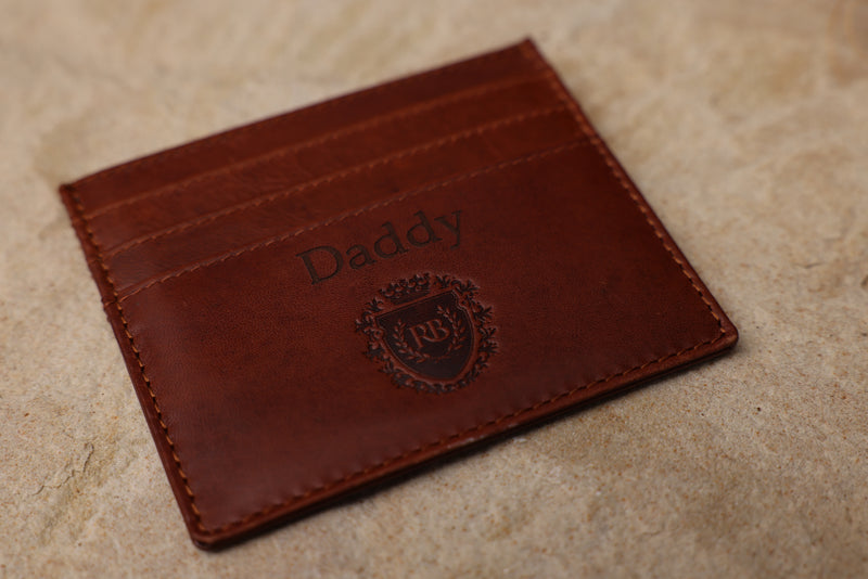 Personalised Engraved Cognac Leather Card Holder Wallet