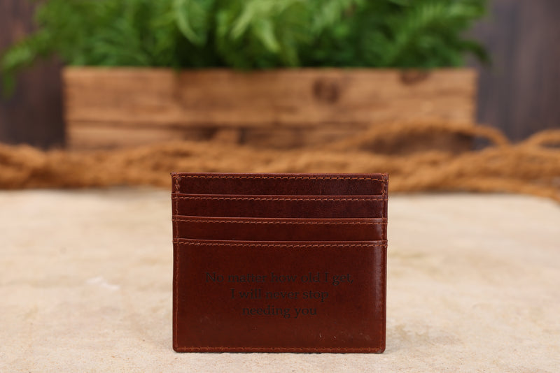 Personalised Engraved Cognac Leather Card Holder Wallet