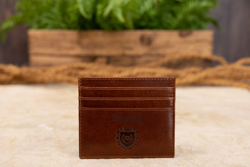 Personalised Engraved Cognac Leather Card Holder Wallet