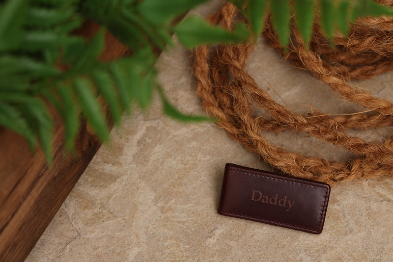 Personalised Engraved Dark Brown Leather Money Clip