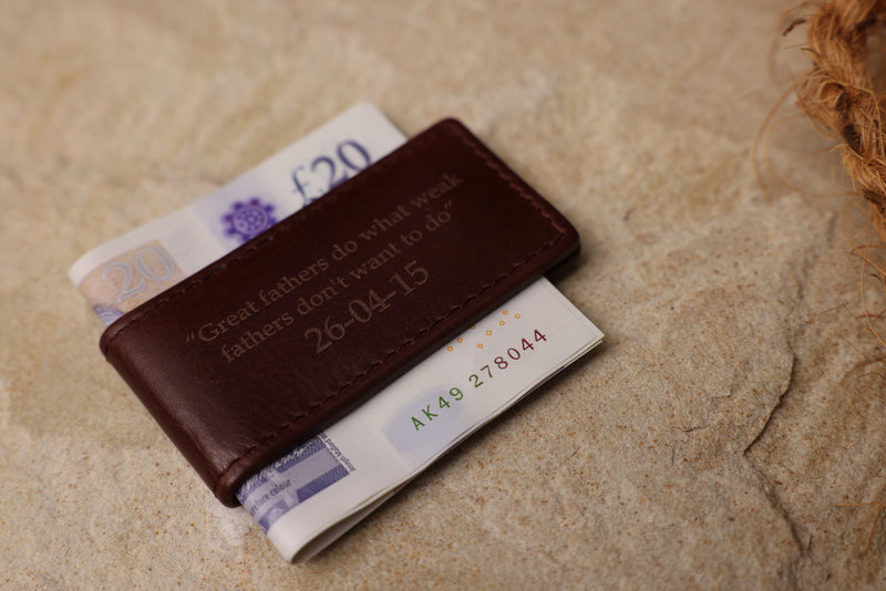 Personalised Engraved Dark Brown Leather Money Clip