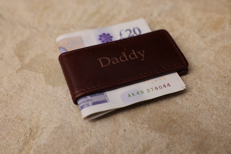 Personalised Engraved Dark Brown Leather Money Clip