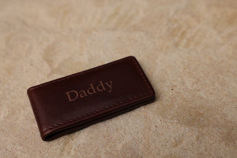 Personalised Engraved Dark Brown Leather Money Clip