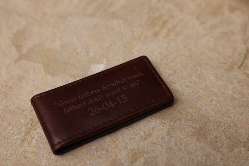 Personalised Engraved Dark Brown Leather Money Clip