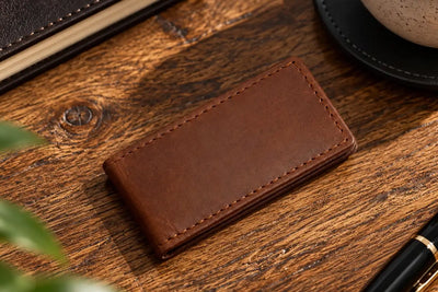 Personalised Cognac Leather Money Clip Wallet for Men | Magnetic