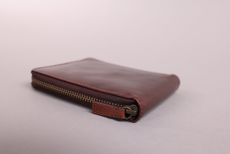 Personalised Engraved Dark Brown Bifold Zip Around Leather Wallet