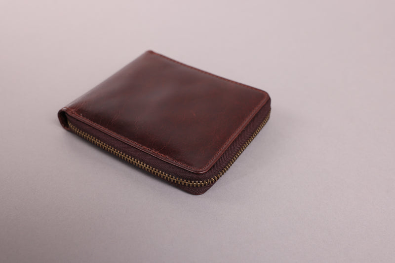 Personalised Engraved Dark Brown Bifold Zip Around Leather Wallet