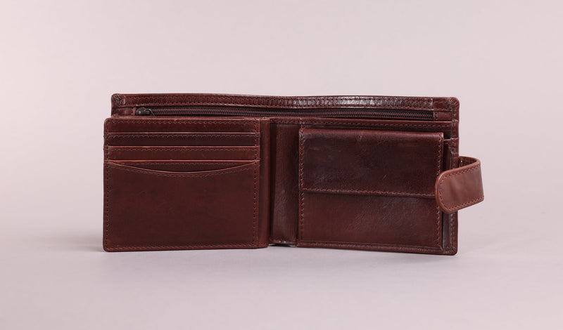 Personalised Engraved Dark Brown Bifold Leather Wallet With Coin Pocket & Credit Card Slots