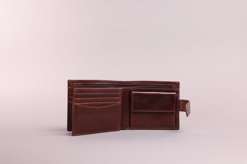 Personalised Engraved Dark Brown Bifold Leather Wallet With Coin Pocket & Credit Card Slots