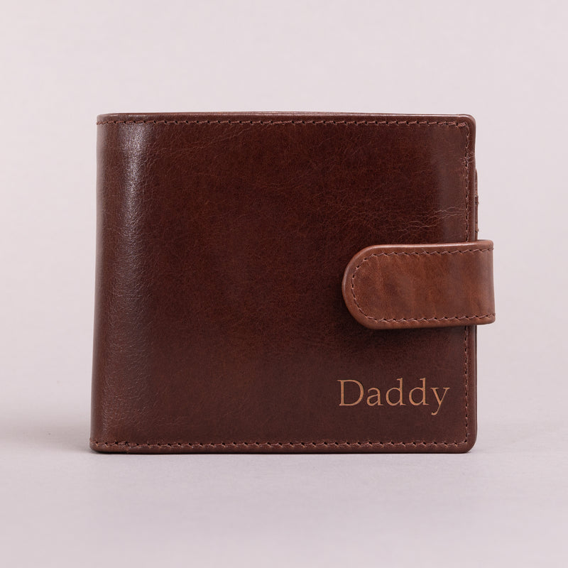 Personalised Engraved Dark Brown Bifold Leather Wallet With Coin Pocket & Credit Card Slots