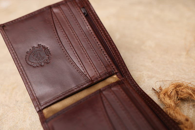 Personalised Engraved Dark Brown Bifold Leather Wallet With Coin Pocket & Credit Card Slots