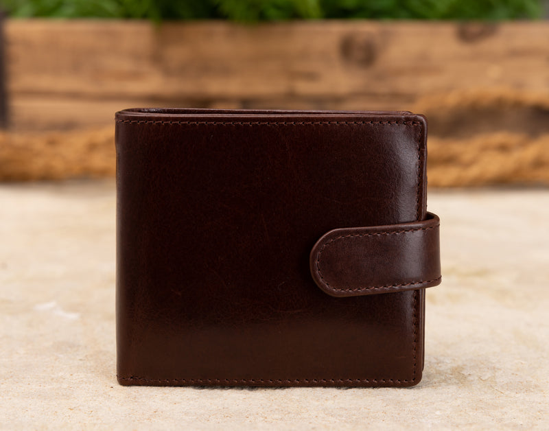 Personalised Engraved Dark Brown Bifold Leather Wallet With Coin Pocket & Credit Card Slots
