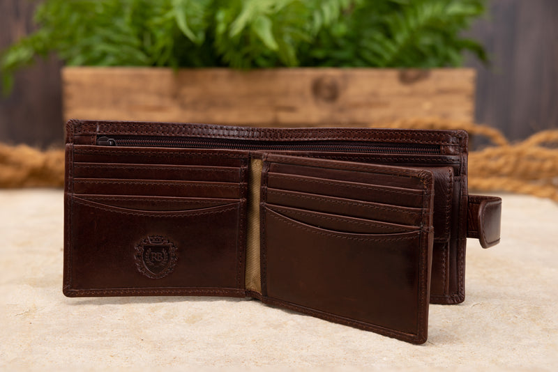 Personalised Engraved Dark Brown Bifold Leather Wallet With Coin Pocket & Credit Card Slots