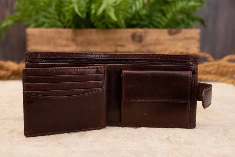 Personalised Engraved Dark Brown Bifold Leather Wallet With Coin Pocket & Credit Card Slots