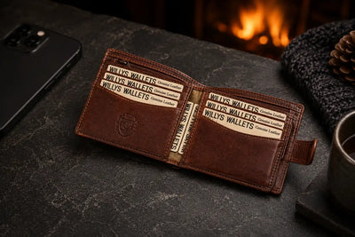 Personalised Cognac Leather Wallet – Bifold with Coin Pocket & RFID Card Slots