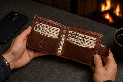 Personalised Cognac Leather Wallet – Bifold with Coin Pocket & RFID Card Slots
