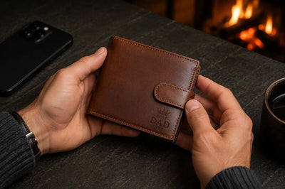 Personalised Cognac Leather Wallet – Bifold with Coin Pocket & RFID Card Slots