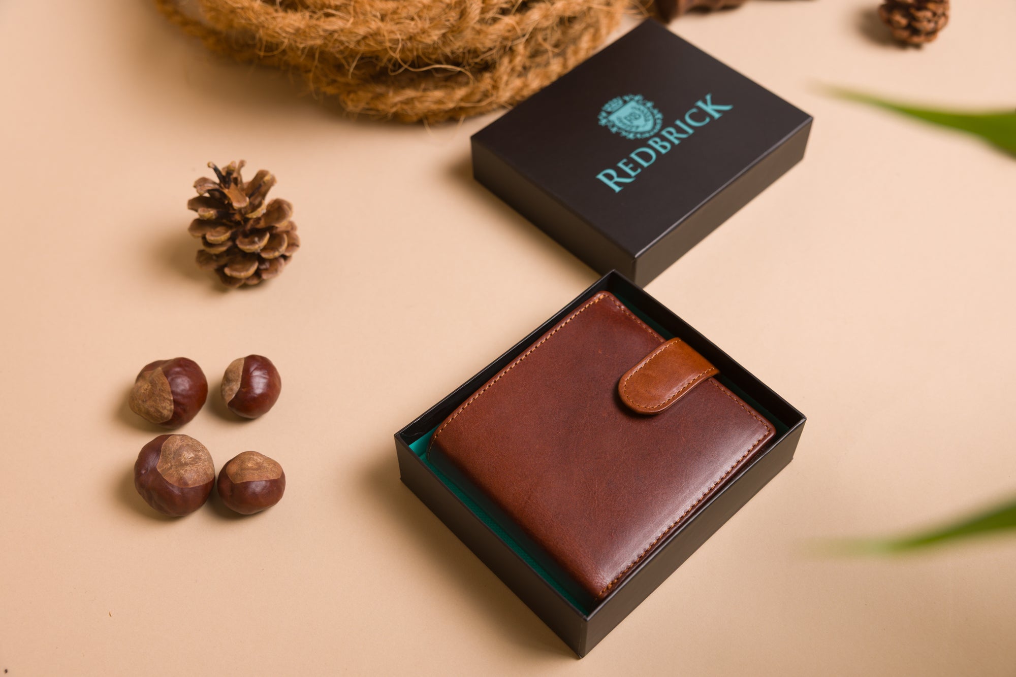"Engraved leather wallet for men with gift box"