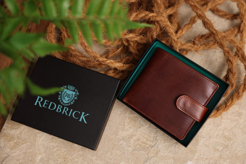 Personalised Engraved Cognac Bifold Leather Wallet With Coin Pocket & Credit Card Slots