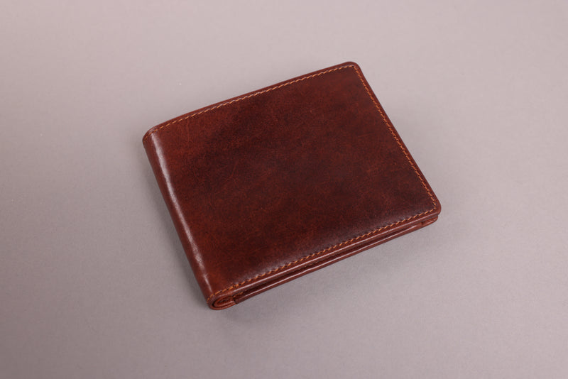 Personalised Engraved Bifold Cognac Leather Wallet With Zip Coin Pocket