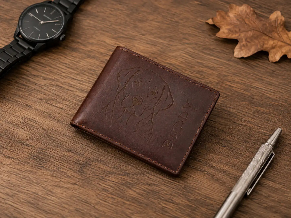 Personalised Cognac Leather Wallet – Classic Bifold RFID Wallet