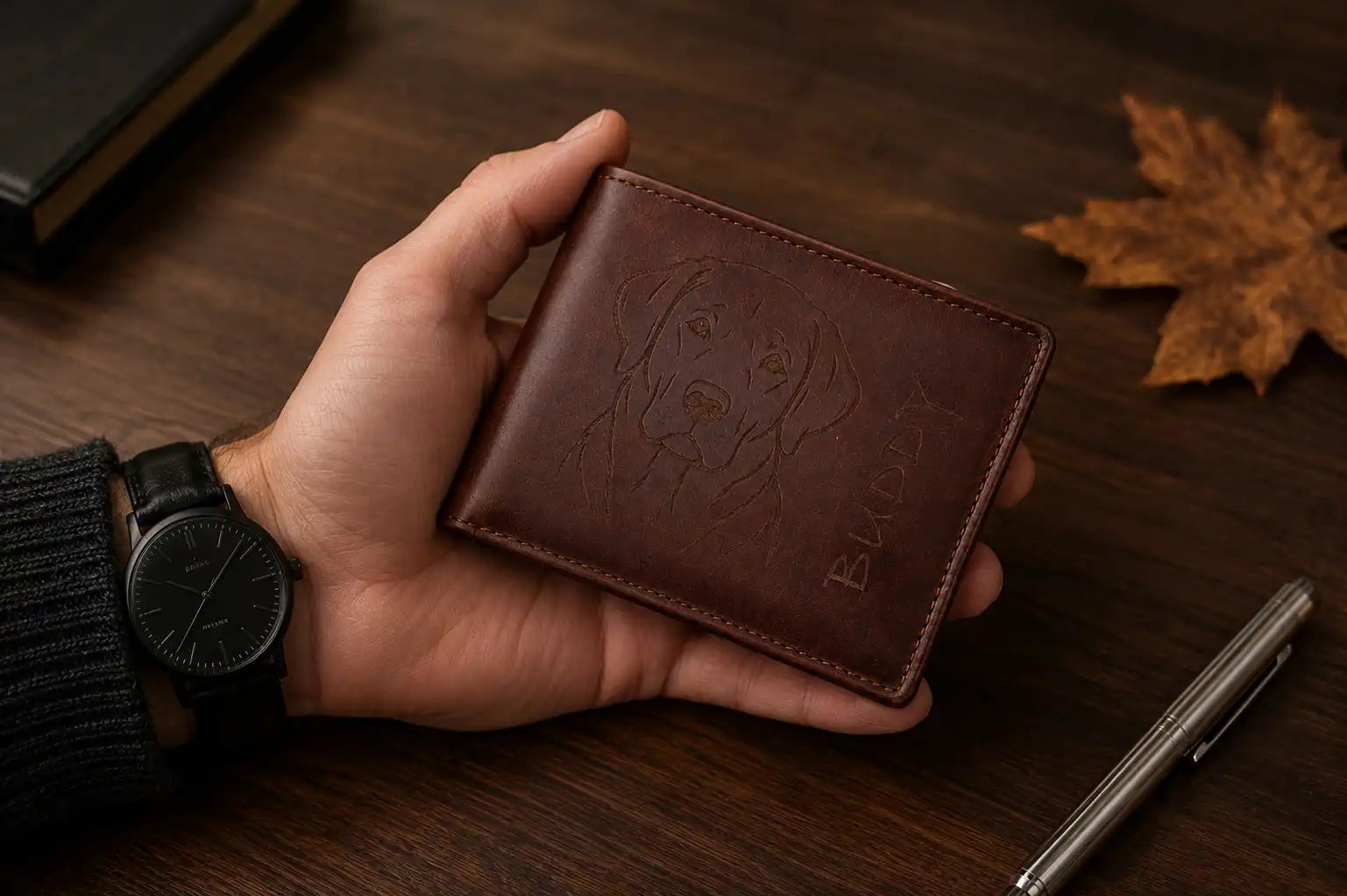 Personalised Cognac Leather Wallet – Classic Bifold RFID Wallet