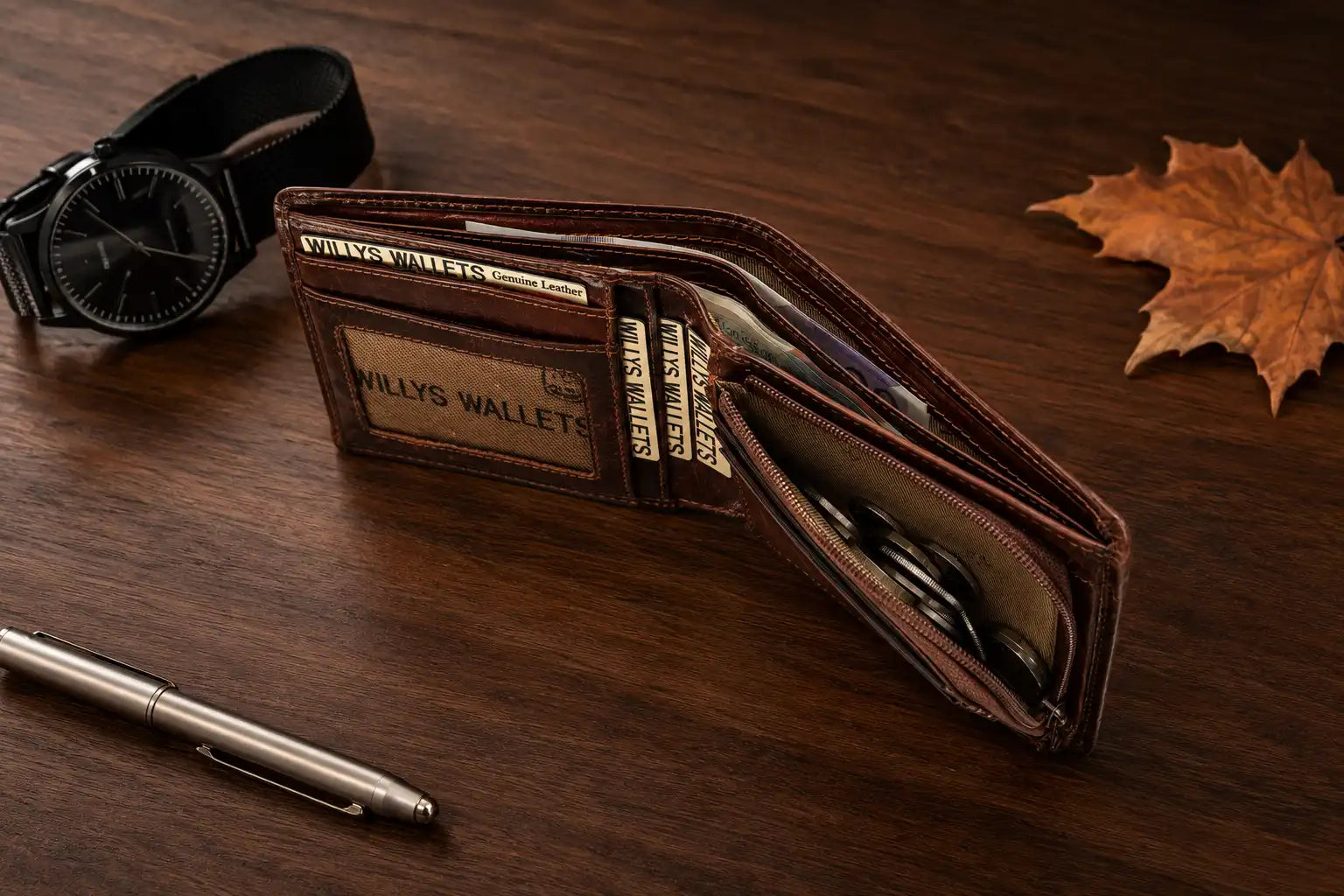 Personalised Cognac Leather Wallet – Classic Bifold RFID Wallet