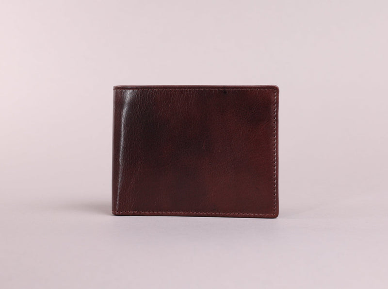 Personalised Engraved Bifold Dark Brown Leather Wallet With Zip Coin Pocket