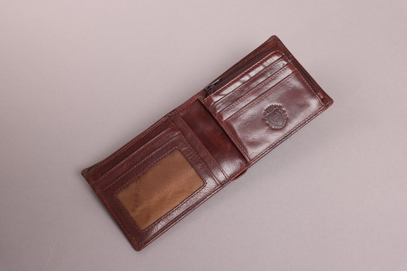 Personalised Engraved Bifold Dark Brown Leather Wallet With Zip Coin Pocket