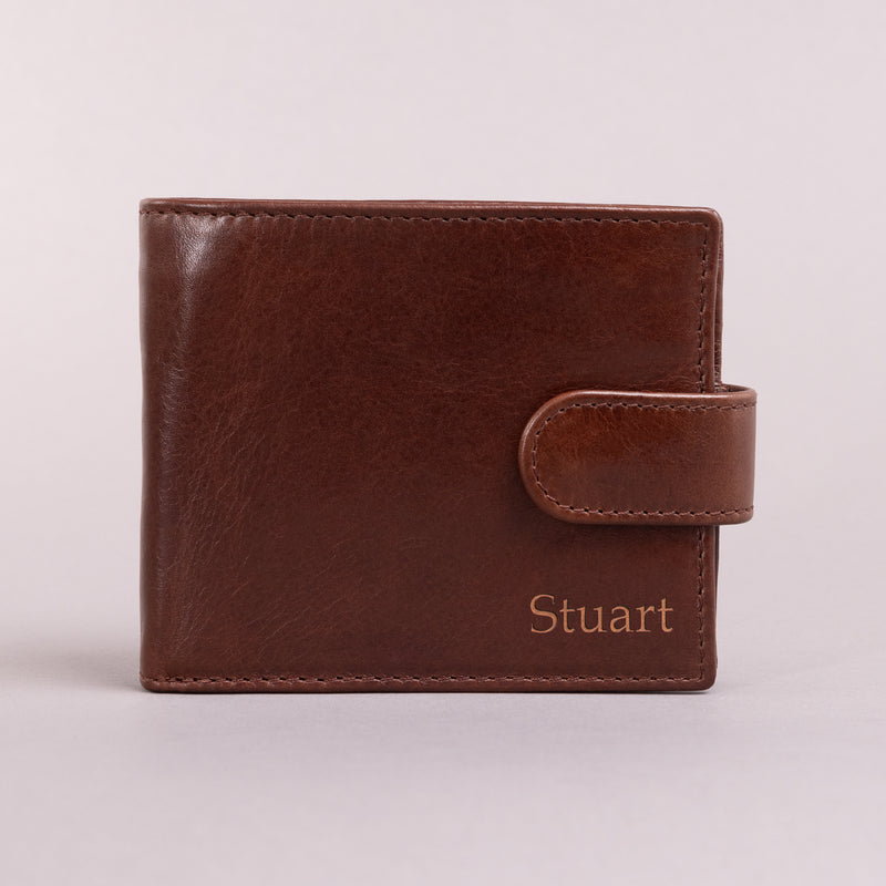 Personalised Engraved Dark Brown Bifold Leather Wallet With Coin Pocket