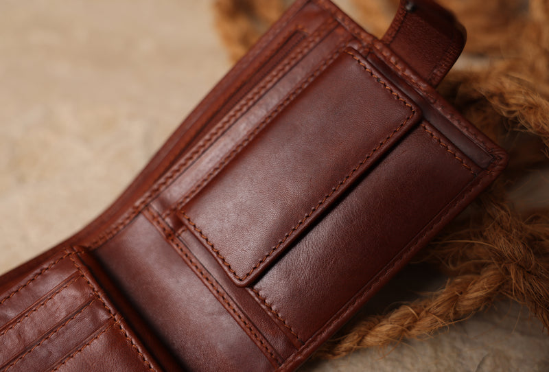Personalised Engraved Cognac Bifold Leather Wallet With Coin Pocket