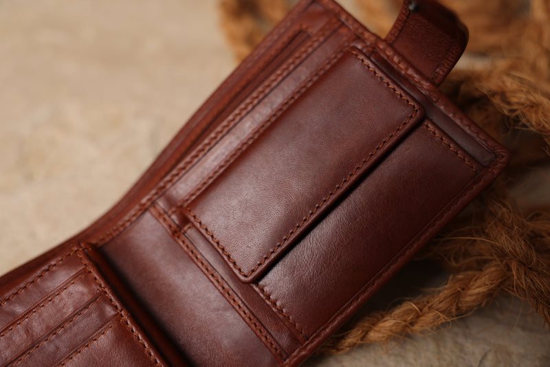 Personalised Engraved Cognac Bifold Leather Wallet With Coin Pocket