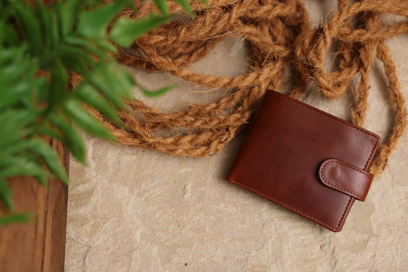 Personalised Engraved Cognac Bifold Leather Wallet With Coin Pocket