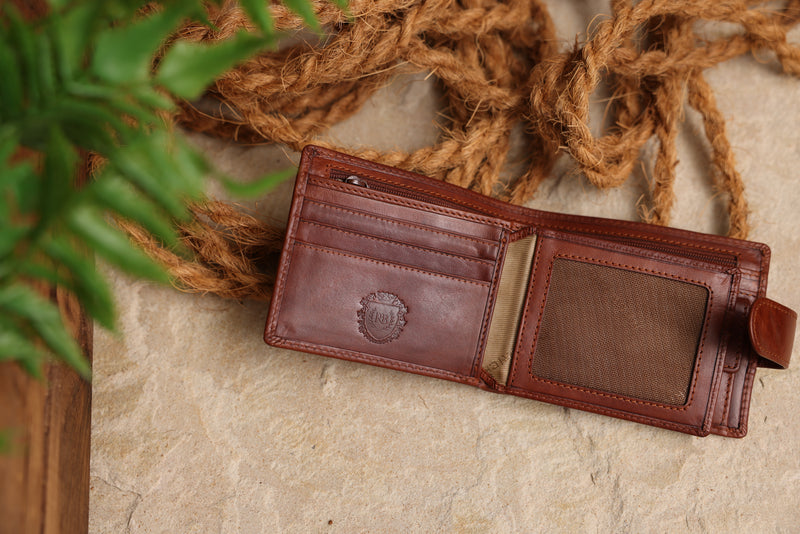 Personalised Engraved Cognac Bifold Leather Wallet With Coin Pocket