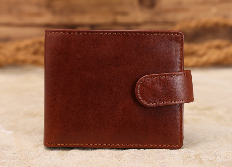 Personalised Engraved Cognac Bifold Leather Wallet With Coin Pocket